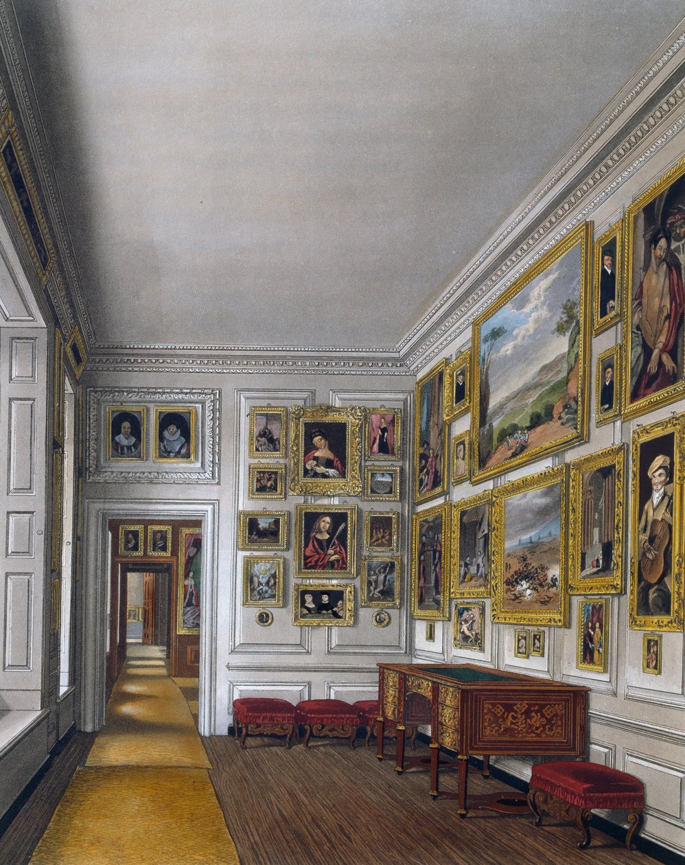 Kuningattaren vetäytymishuone, William James Bennettin (1787-1844) kaiverrus, James Stephanoffin (n. 1788-1874) suunnitelman pohjalta, teoksesta The History of the Royal Residences. tekijältä James (after) Stephanoff