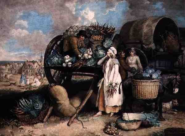 A Vegetable Market, kaiverrus William Ward (1766-1826), pubi. kirjoittanut Mrs. Ward & Co. tekijältä James (after) Ward