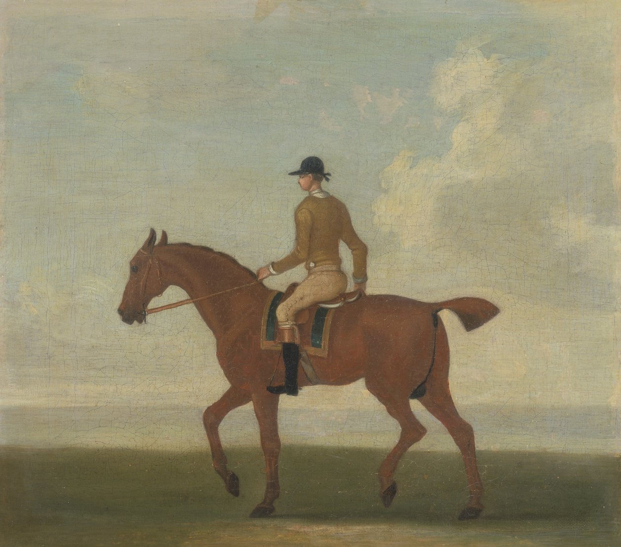 A Chestnut Racehorse with Jockey Up, n. 1730 (öljy kankaalle) tekijältä James (attr.) Seymour