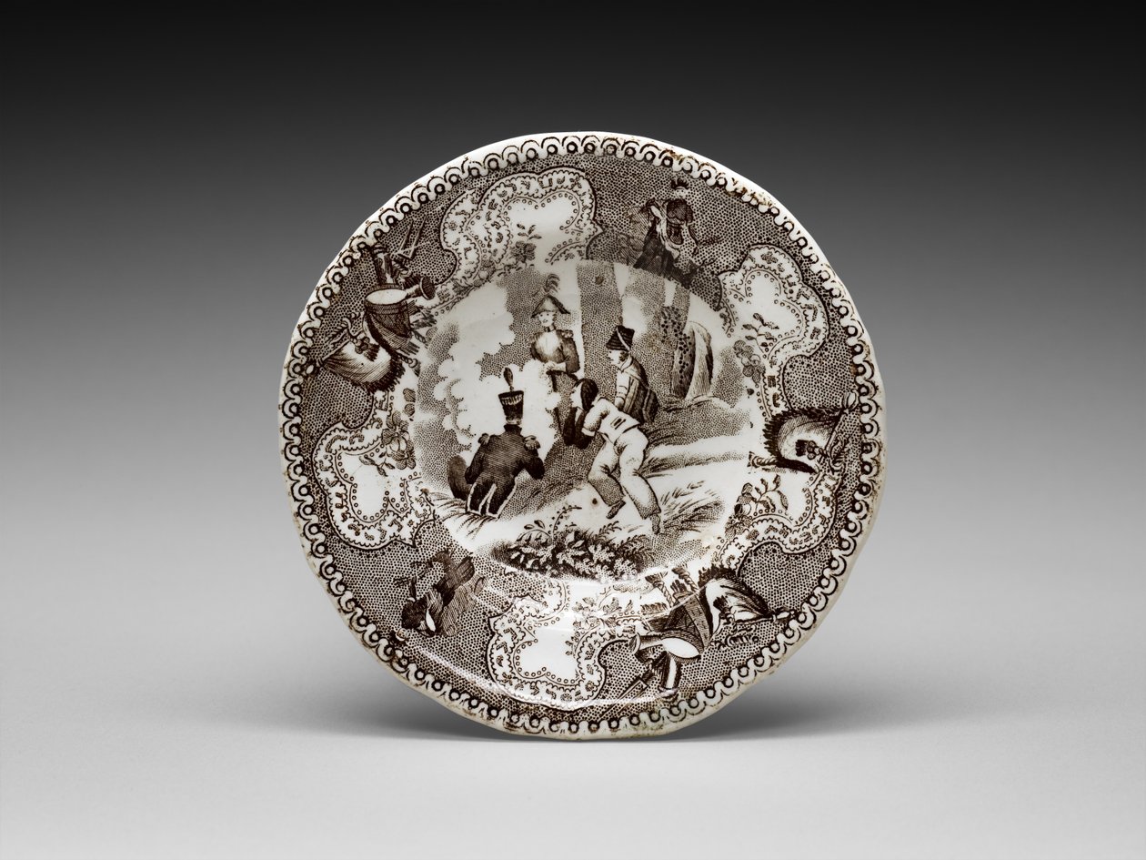 Kuppilautanen, c. 1837-1856 (lyijylasitettu keramiikka siirtopainatuksella) tekijältä James (attr.to) Beech