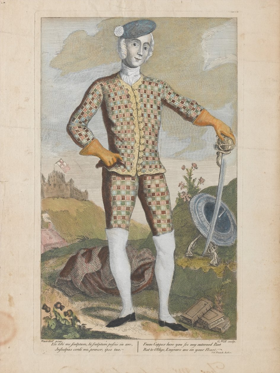 Prinssi Charles Edward Stuart (värillinen kaiverrus) tekijältä James (c.1692 1767) (after) Wasdail