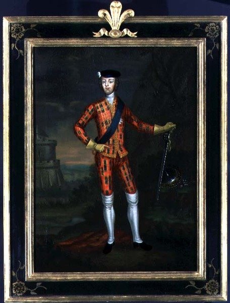 "Harlequin" -muotokuva Bonnie Prince Charliesta, n. 1745 (öljy kankaalle) tekijältä James (c.1692 1767) Wasdail