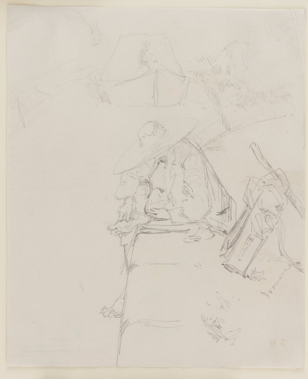 Mies istuu muurin reunalla, 1858. tekijältä James Abbott McNeill Whistler