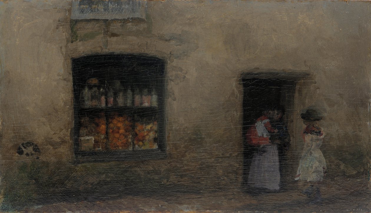 Oranssi muistiinpano: Sweet Shop, 1883 tai 1884. tekijältä James Abbott McNeill Whistler
