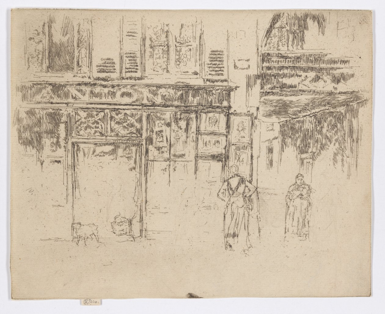 Antoniuksen kirjapaino, Rue de Seine, noin 1892-93 (etsaus; tussi paperille). tekijältä James Abbott McNeill Whistler