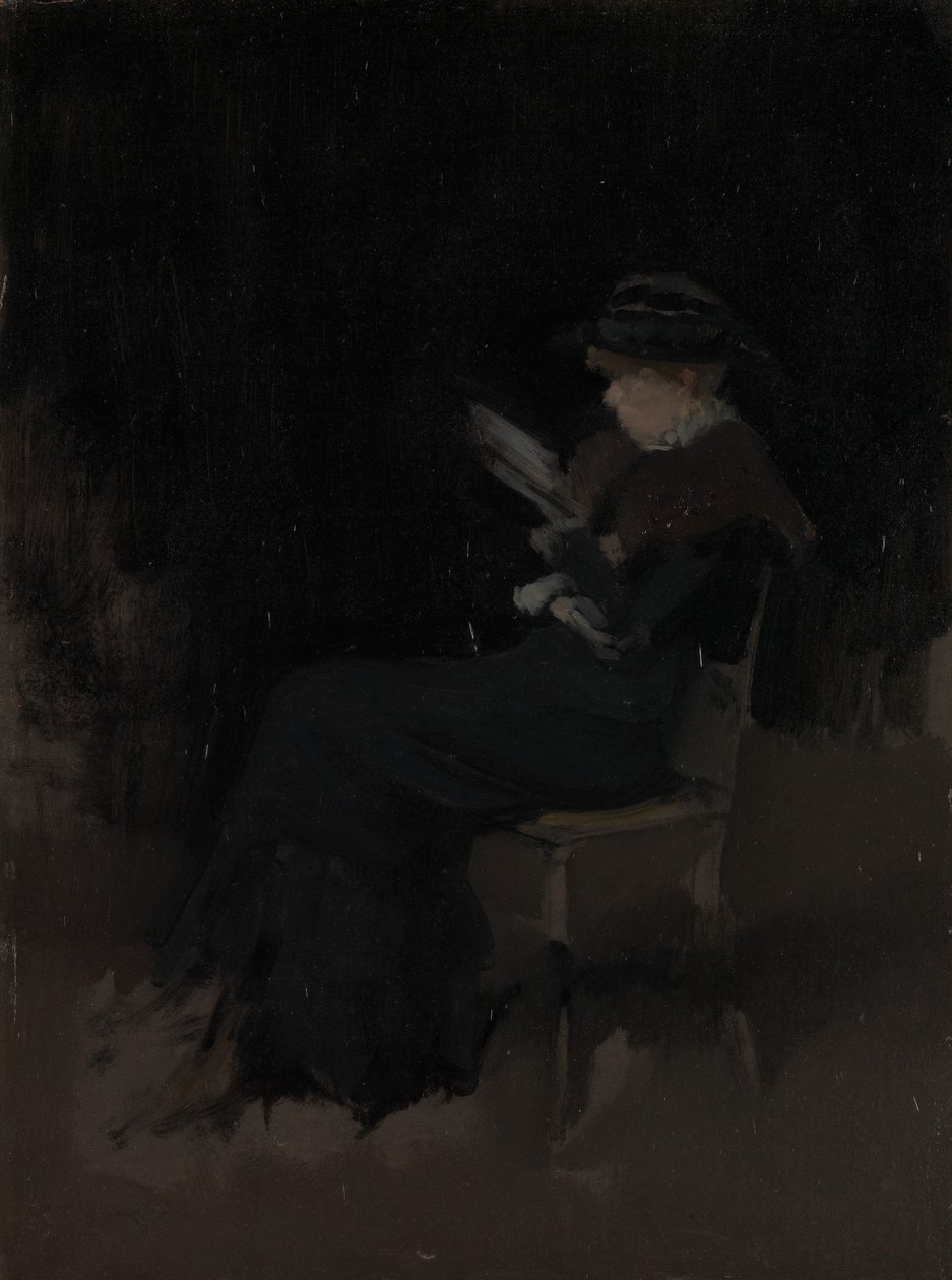 Sovitus mustalla: Girl Reading, n. 1880-90. tekijältä James Abbott McNeill Whistler