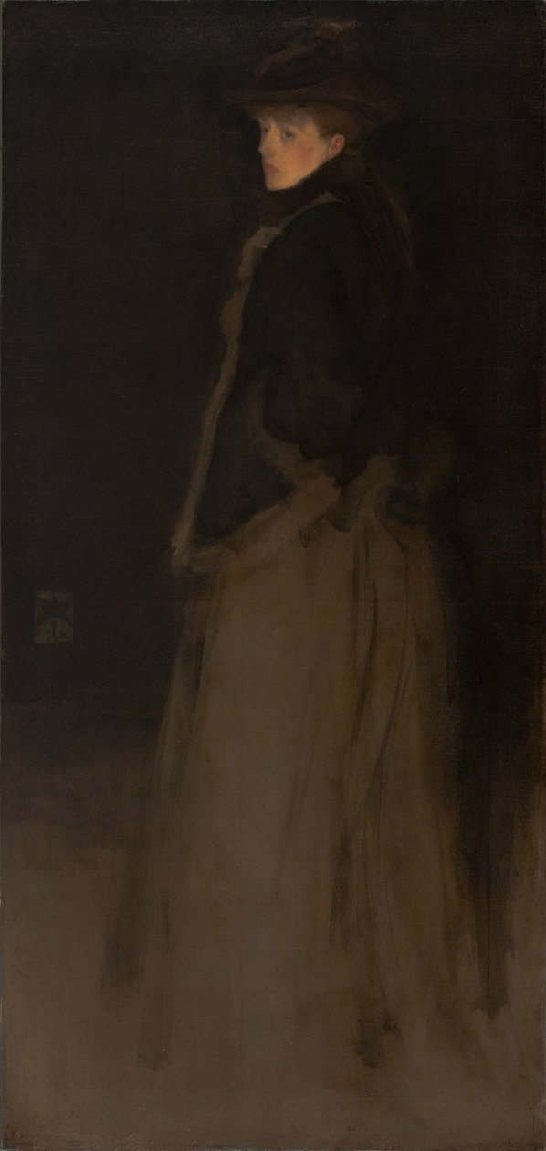 Sovitus mustana ja ruskeana, turkistakki tekijältä James Abbott McNeill Whistler