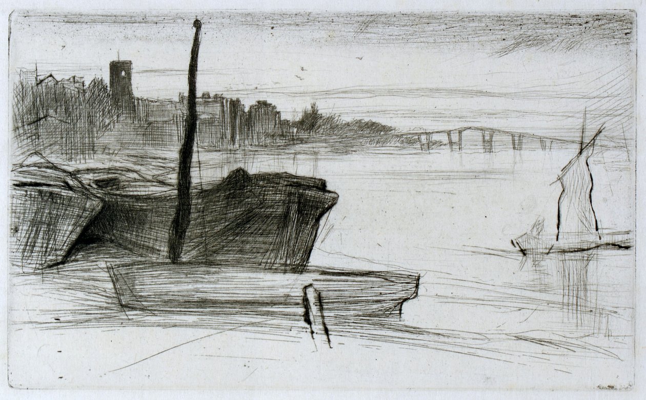 Chelsean silta ja kirkko tekijältä James Abbott McNeill Whistler