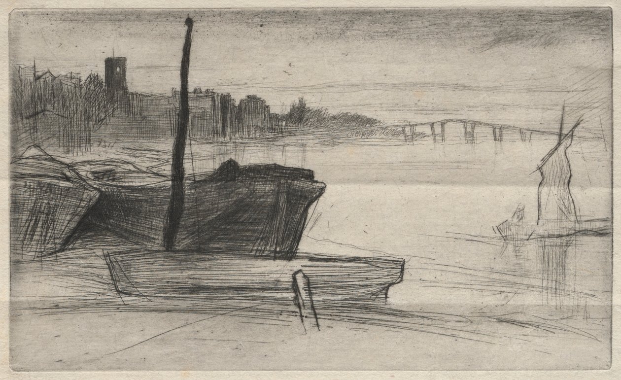 Chelsea Bridge ja kirkko, 1871. tekijältä James Abbott McNeill Whistler