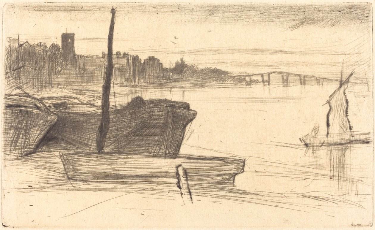 Chelsea Bridge ja kirkko, n. 18701871. tekijältä James Abbott McNeill Whistler
