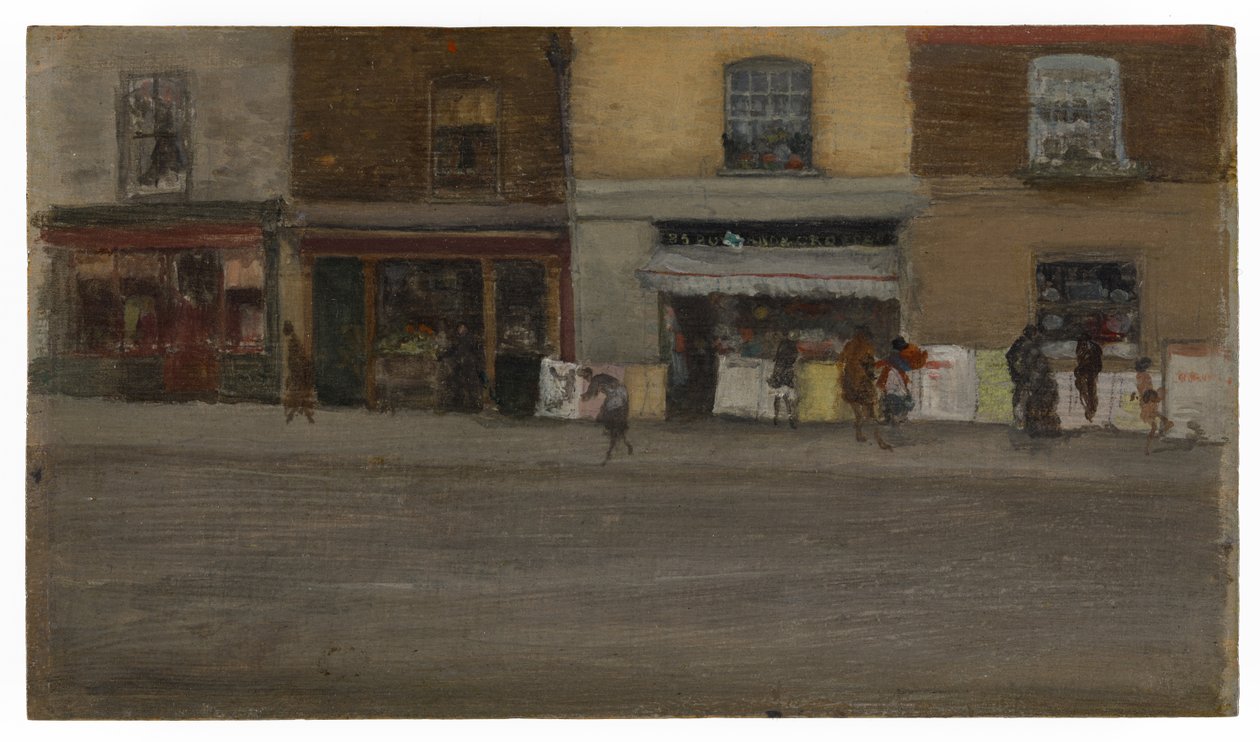 Chelsean kaupat, 1880-luvun alku (öljy puupaneelille) tekijältä James Abbott McNeill Whistler
