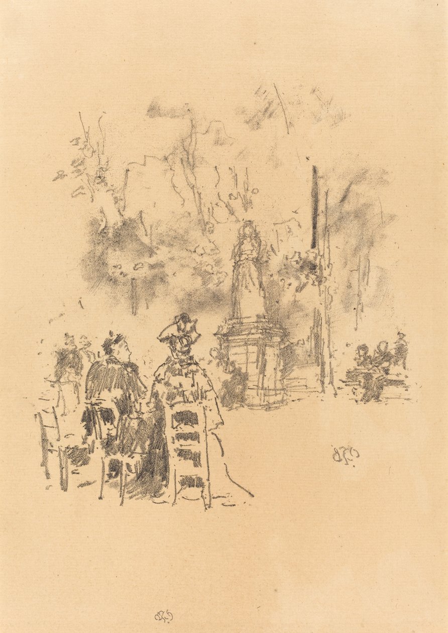 Keskustelu patsaan alla, Luxemburgin puutarha, 1893. tekijältä James Abbott McNeill Whistler