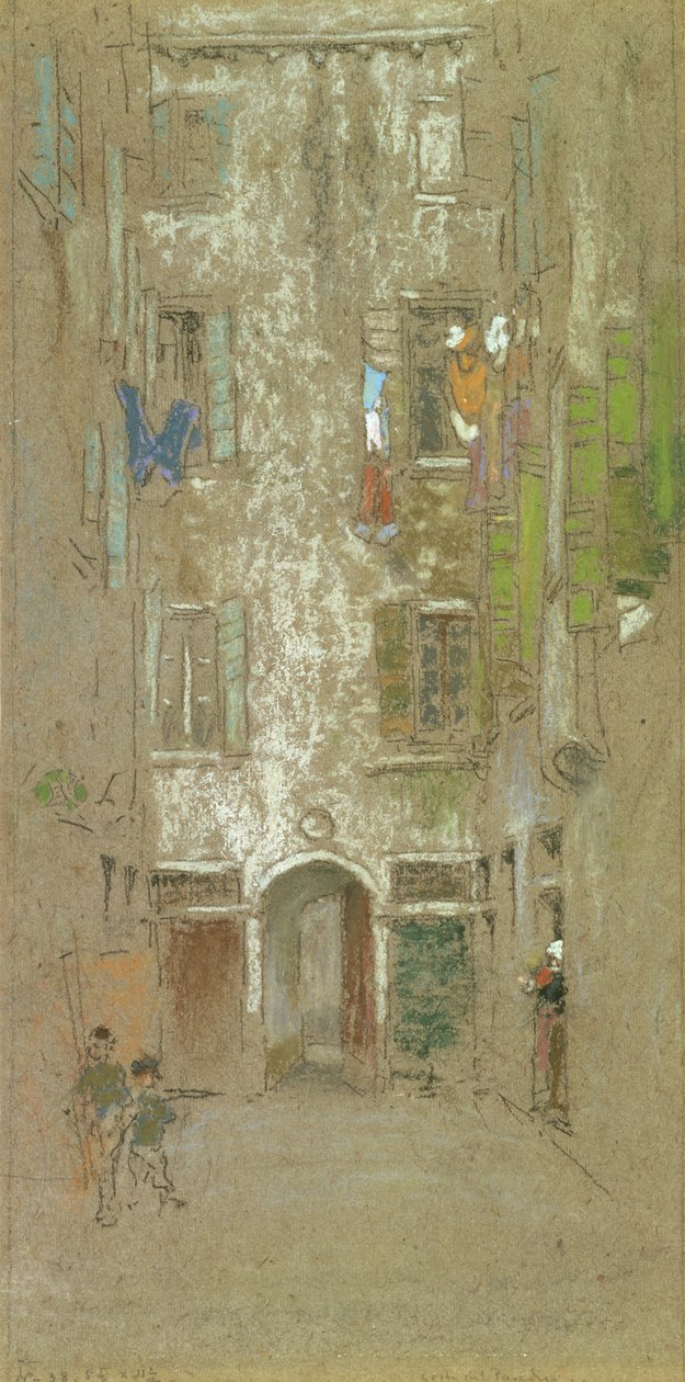 Corte del Paradiso, 1880 (liitu ja pastelli harmaalla paperilla) tekijältä James Abbott McNeill Whistler