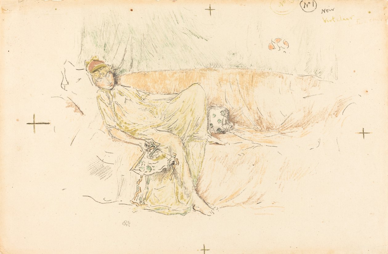 Draped figuuri, makuuasentoon, 1892. tekijältä James Abbott McNeill Whistler