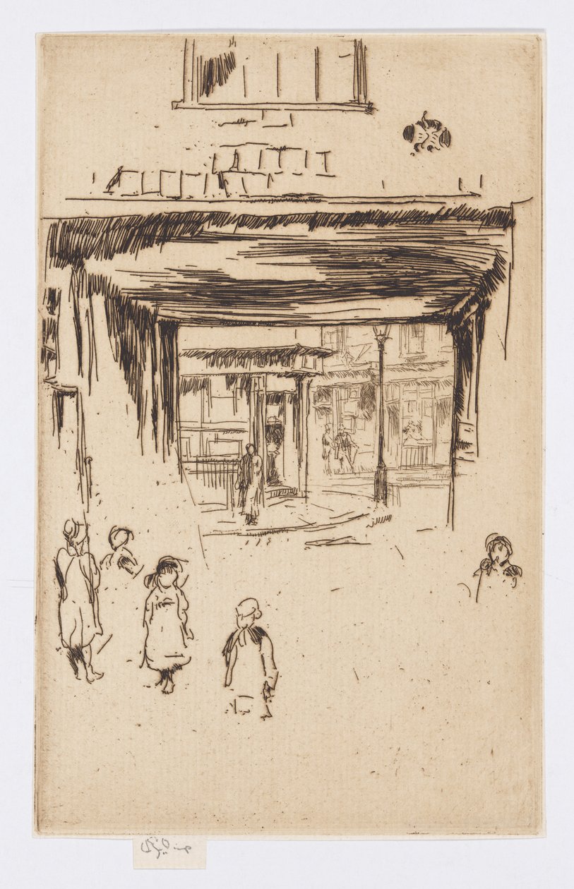 Drury Lane, noin 1880-81 (etsaus; tussi paperille). tekijältä James Abbott McNeill Whistler