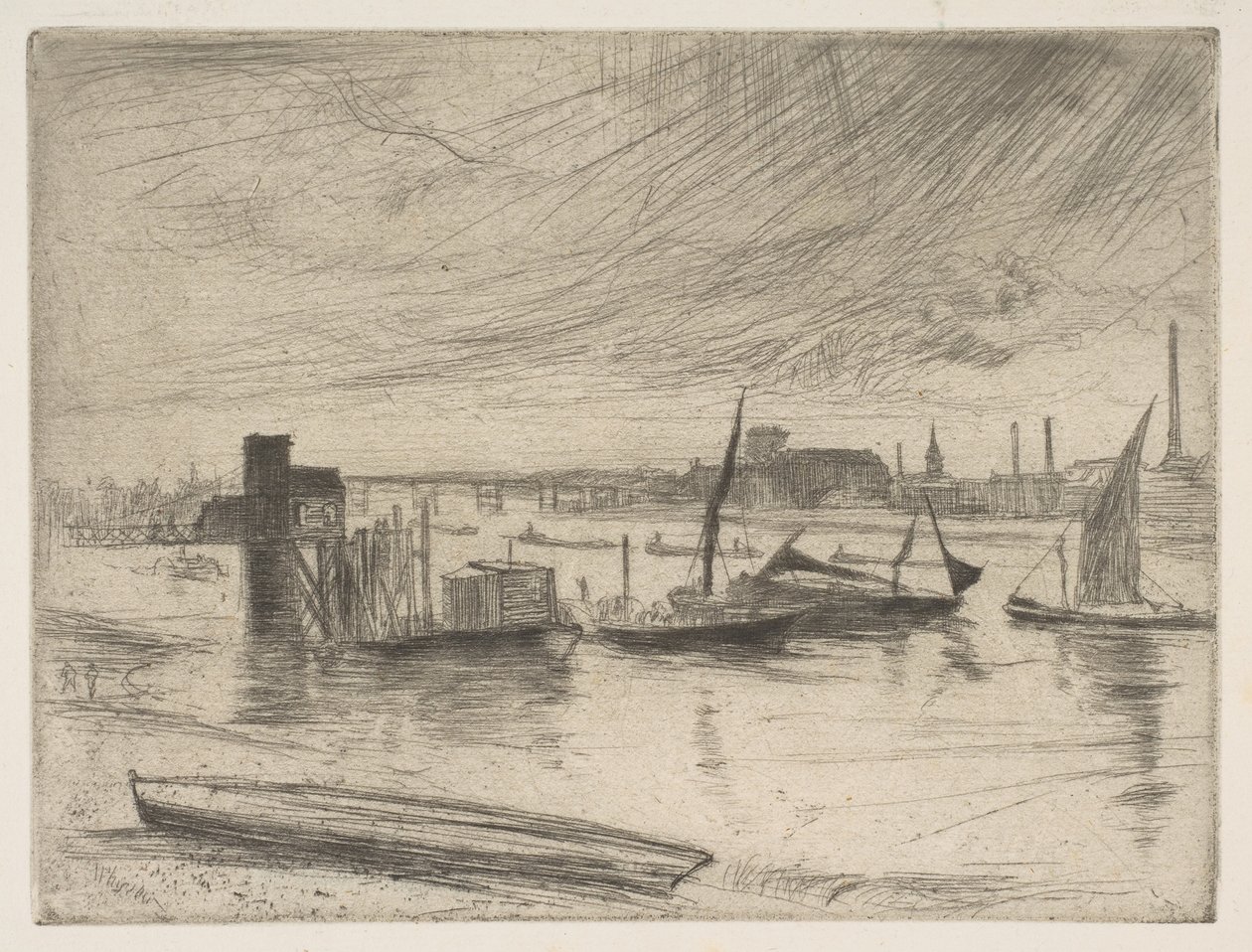 Early Morning, Battersea Battersea Dawn Cadogan Pier, 1861. tekijältä James Abbott McNeill Whistler