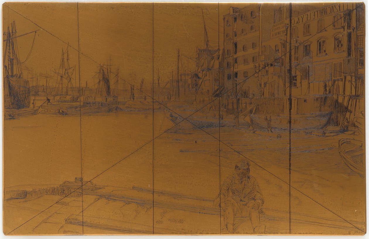 Etsauslevy: Eagle Wharf Tyzac Whiteley and Co., 1859. tekijältä James Abbott McNeill Whistler