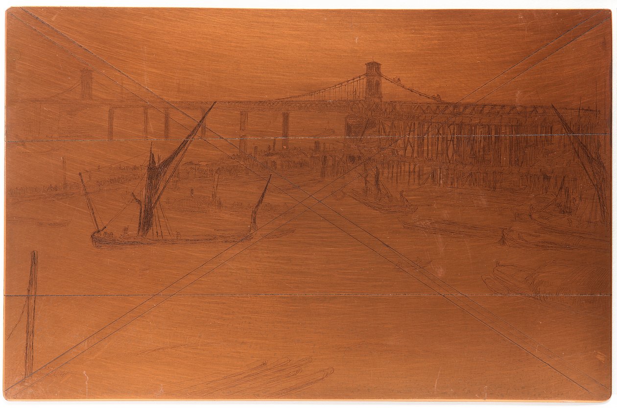 Etsauslevy: Old Hungerford Bridge, 1861. tekijältä James Abbott McNeill Whistler