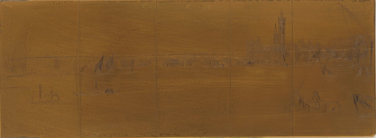 Etsauslevy: Old Westminster Bridge, 1859. tekijältä James Abbott McNeill Whistler