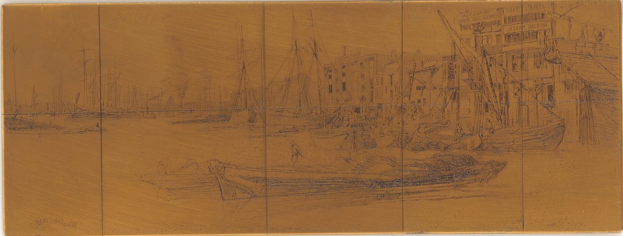 Etsauslevy: Thames Warehouses, 1859. tekijältä James Abbott McNeill Whistler