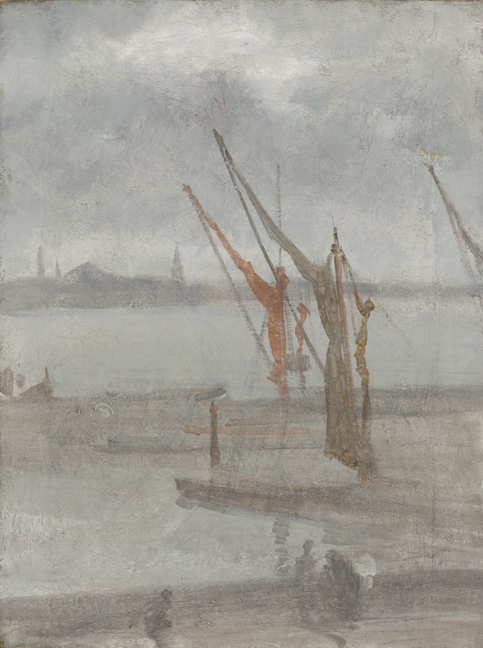 Harmaa ja hopea: Chelsea Wharf, c. 18641868. tekijältä James Abbott McNeill Whistler