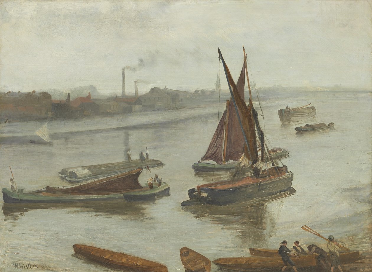 Harmaa ja hopea: Old Battersea Reach tekijältä James Abbott McNeill Whistler