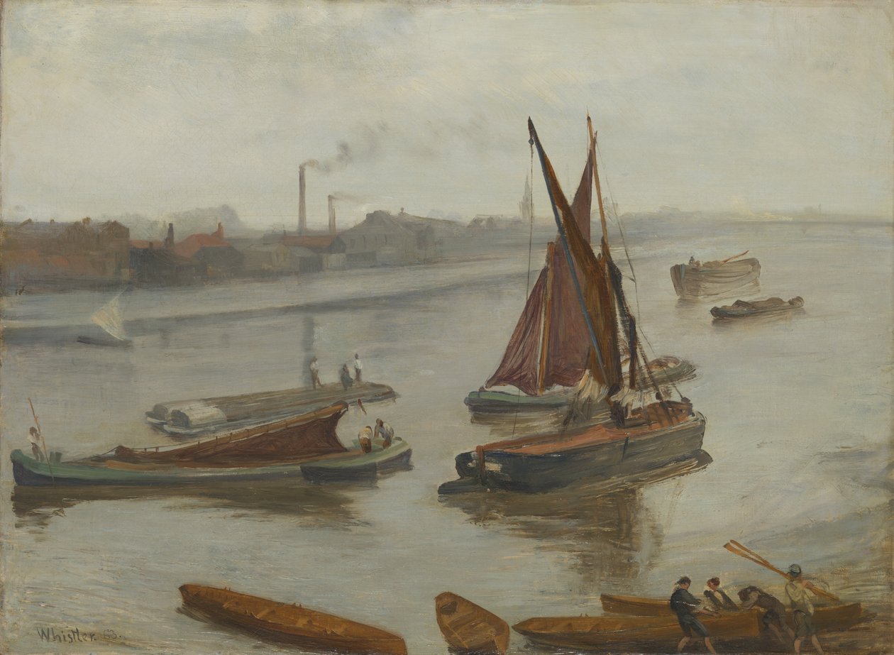 Harmaa ja hopea: Old Battersea Reach, 1863. tekijältä James Abbott McNeill Whistler
