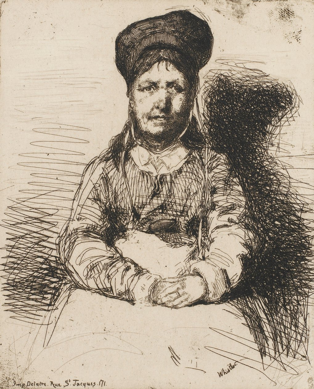 La Retameuse. Yksi luonnon kahdestatoista etsauksesta Ranskalainen sarja, 1858. tekijältä James Abbott McNeill Whistler