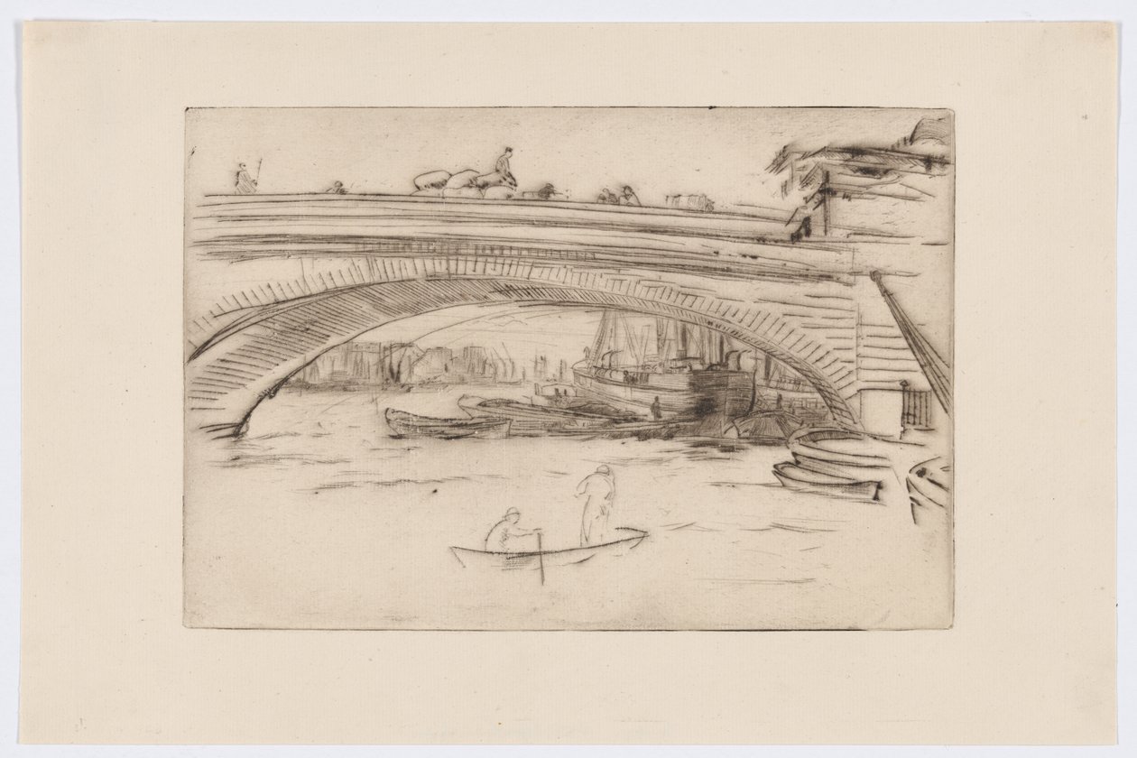 Lontoon silta, noin 1875 (kuivaneula; tussi paperille). tekijältä James Abbott McNeill Whistler