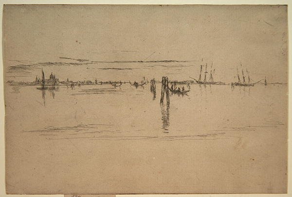Long Lagoon, n. 1879–1880 (etsaus ja hiilimuste paperille) tekijältä James Abbott McNeill Whistler
