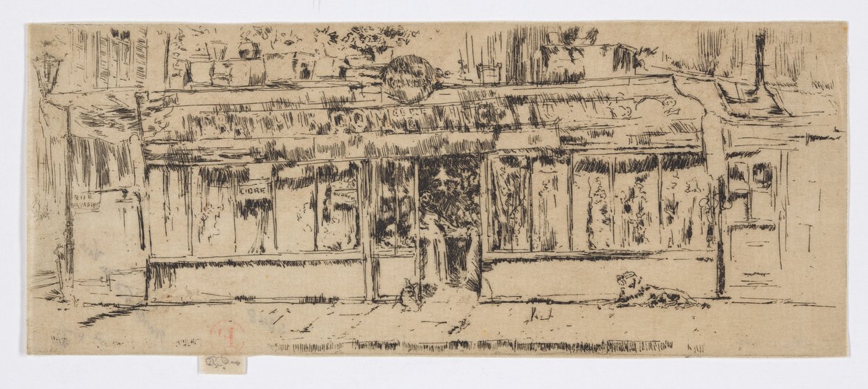 Marchand de Vin, Pariisi, noin 1892-93 (etsaus; tussi paperille). tekijältä James Abbott McNeill Whistler