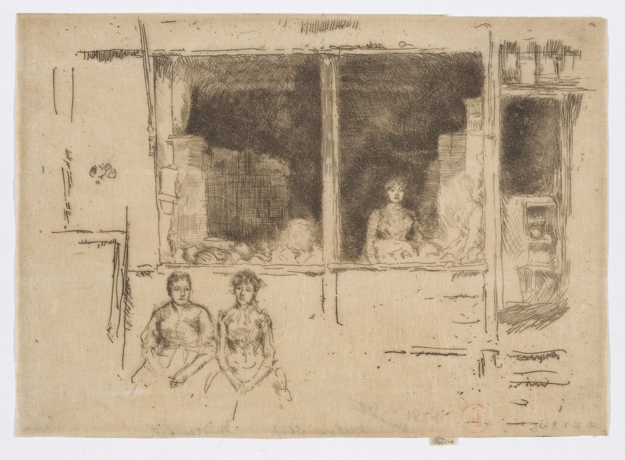 Melonikauppa, Hounsditch, n.1886-88 (etsaus; tussi paperille) tekijältä James Abbott McNeill Whistler
