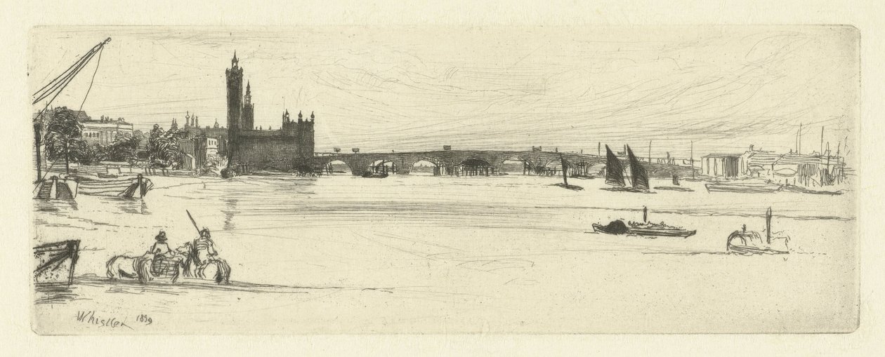 Vanha Westminster Bridge Kuusitoista etsausta Thames-joesta ja muista aiheista (sarjan nimi) tekijältä James Abbott McNeill Whistler