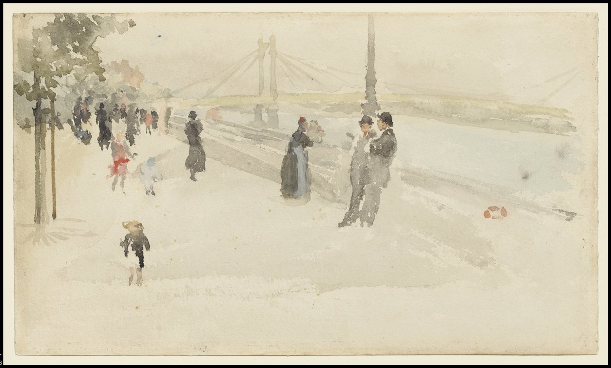 Pinkki ja hopea - Chelsea, Embankment, n. 1885 tekijältä James Abbott McNeill Whistler