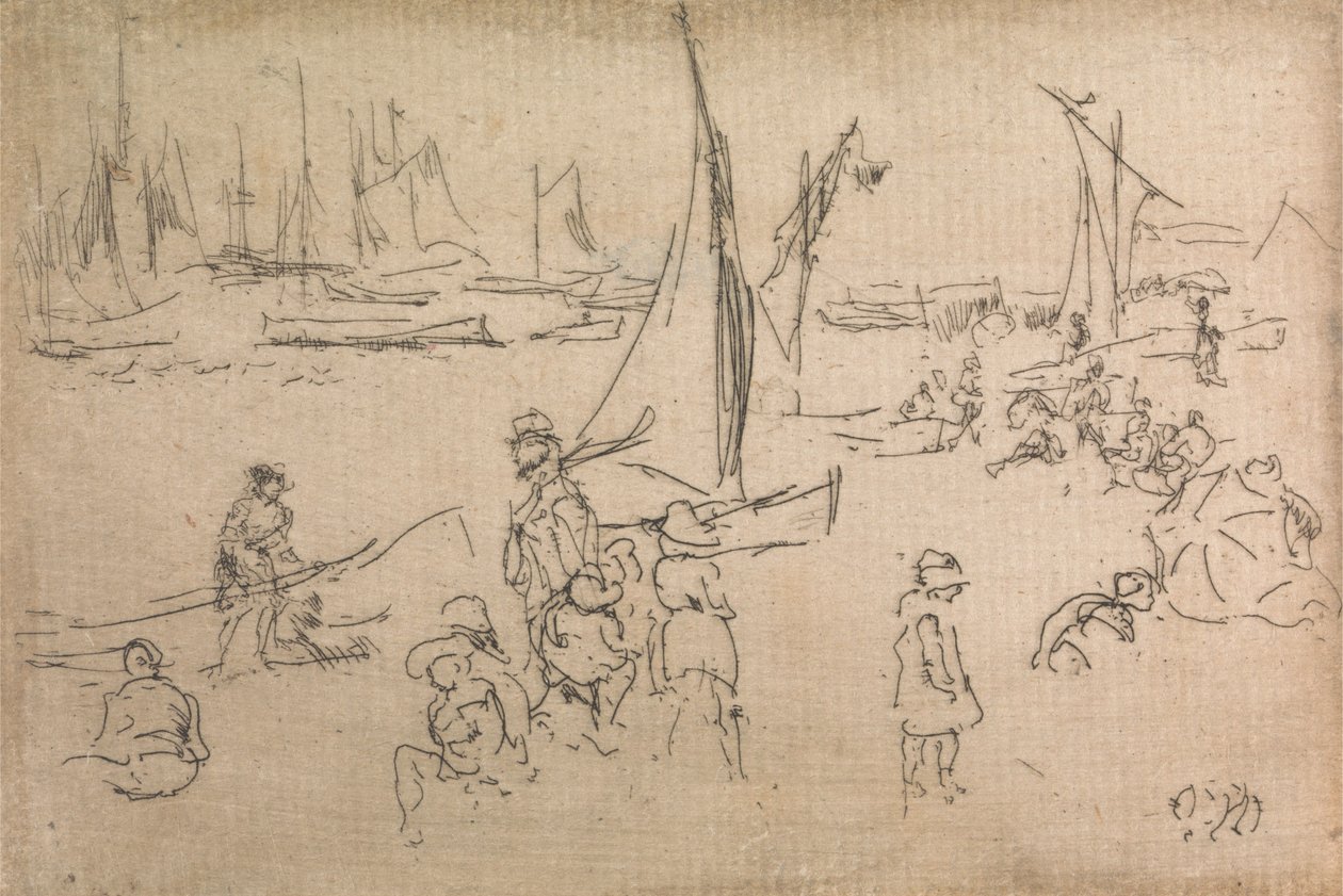 Portsmouth Children, 12 etsauksen sarjasta The Naval Review, 1887 tekijältä James Abbott McNeill Whistler