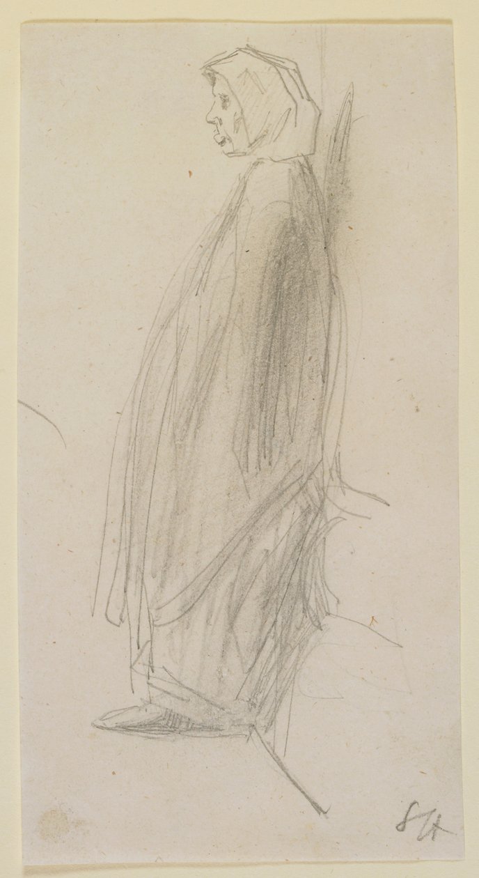 Profiililuonnos seisovasta vanhasta naisesta, 1858. tekijältä James Abbott McNeill Whistler