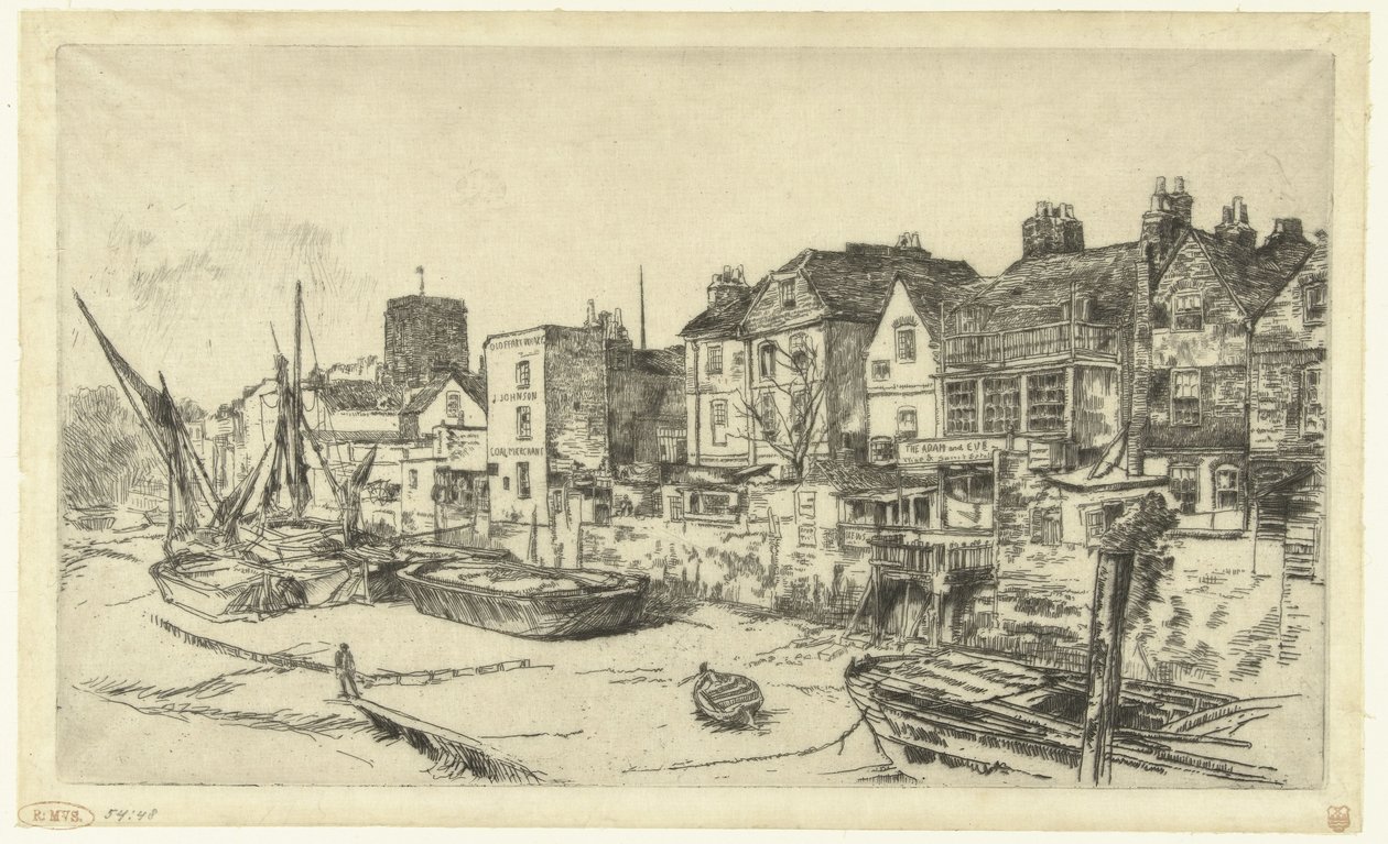 Pubi Thames-joen rannalla Aadam ja Eeva tekijältä James Abbott McNeill Whistler