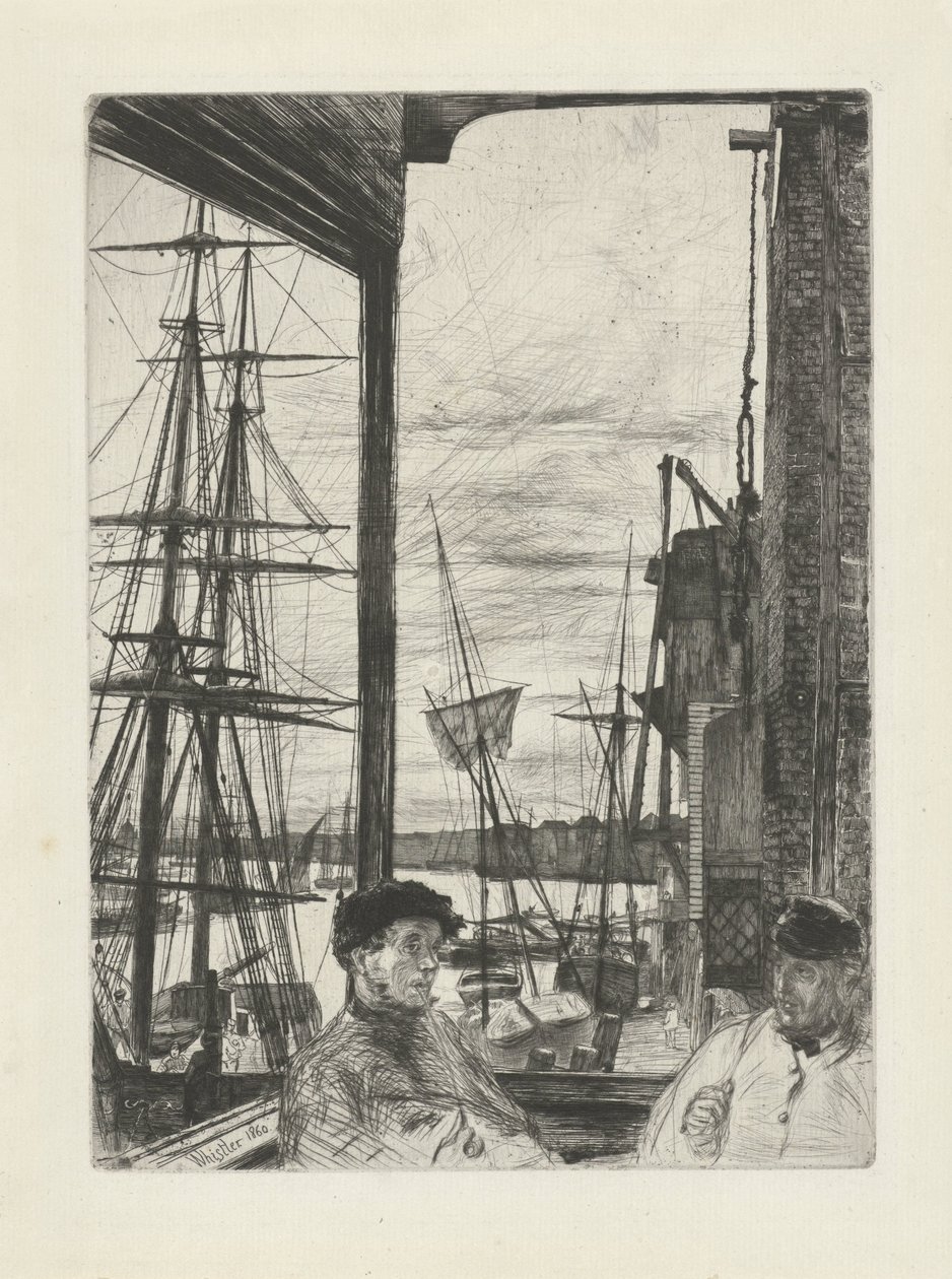 Rotherhithe Kuusitoista etsausta Thames-joesta ja muista aiheista (sarjan nimi) tekijältä James Abbott McNeill Whistler