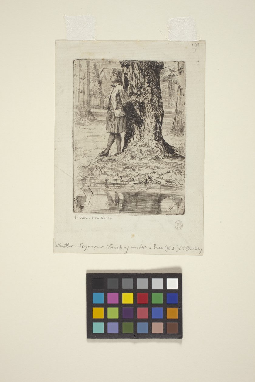 Seymour seisoo puun alla (etsaus) tekijältä James Abbott McNeill Whistler