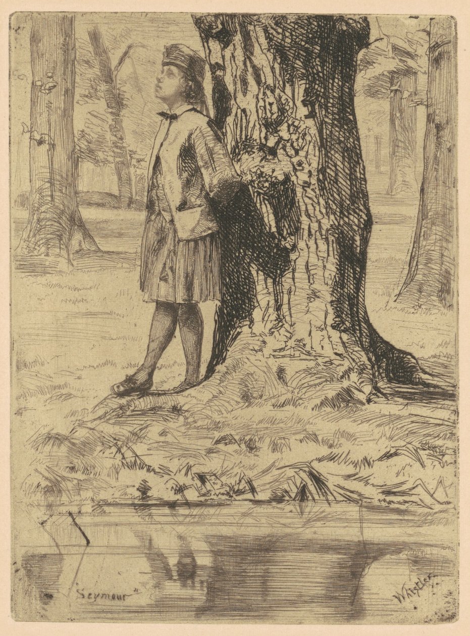 Seymour seisoo puun alla, 18581859. tekijältä James Abbott McNeill Whistler