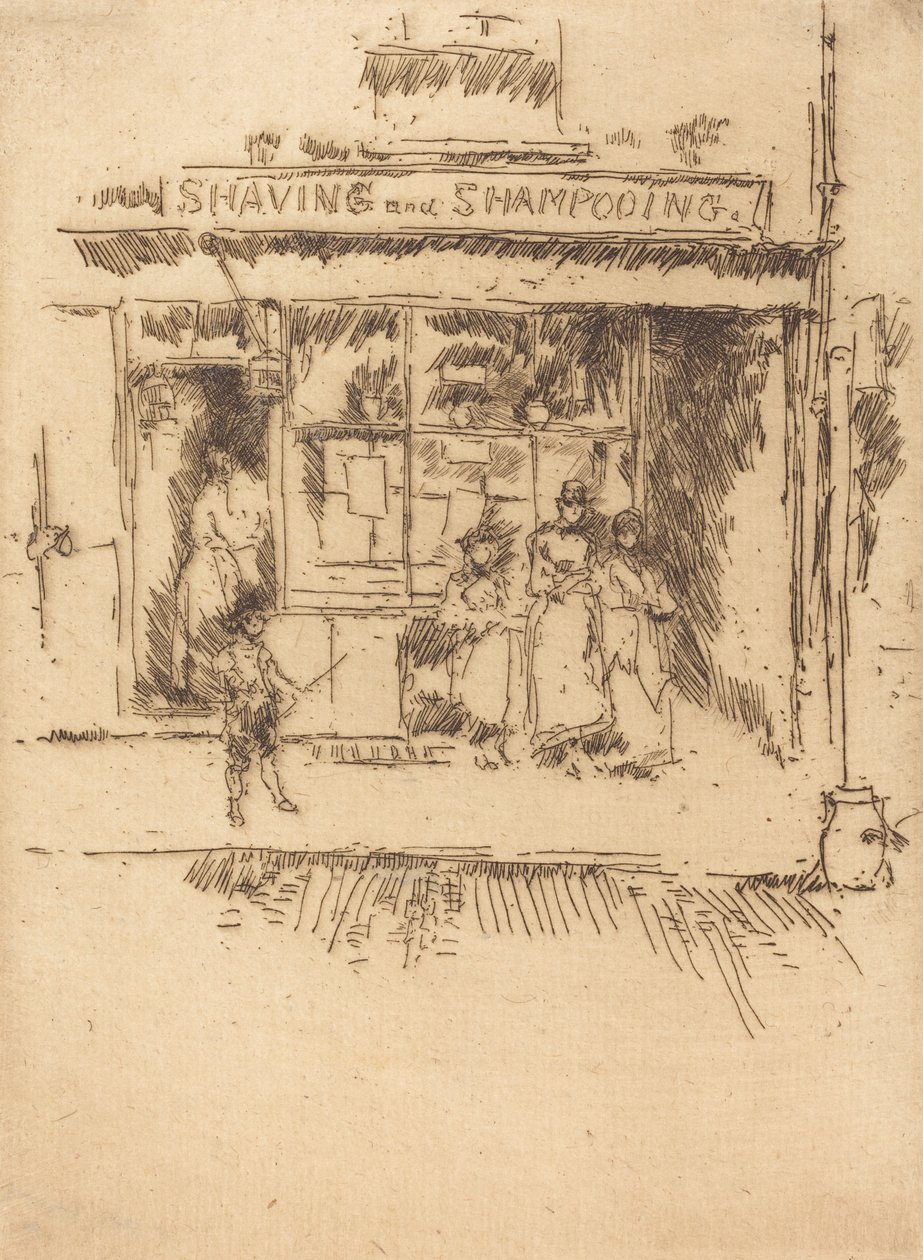 Parranajo ja shampoopesu, c. 18861888. tekijältä James Abbott McNeill Whistler