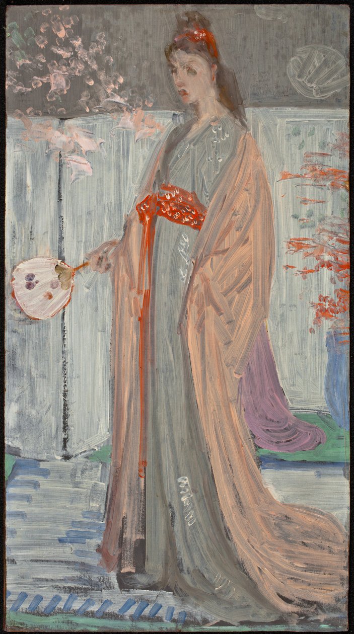 Luonnos ruusulle ja hopealle: Posliinimaan prinsessa, 1863-64 (öljy kuitulevylle) tekijältä James Abbott McNeill Whistler