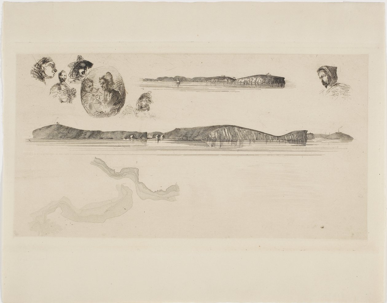 Luonnokset rannikkomittauslevyllä tekijältä James Abbott McNeill Whistler