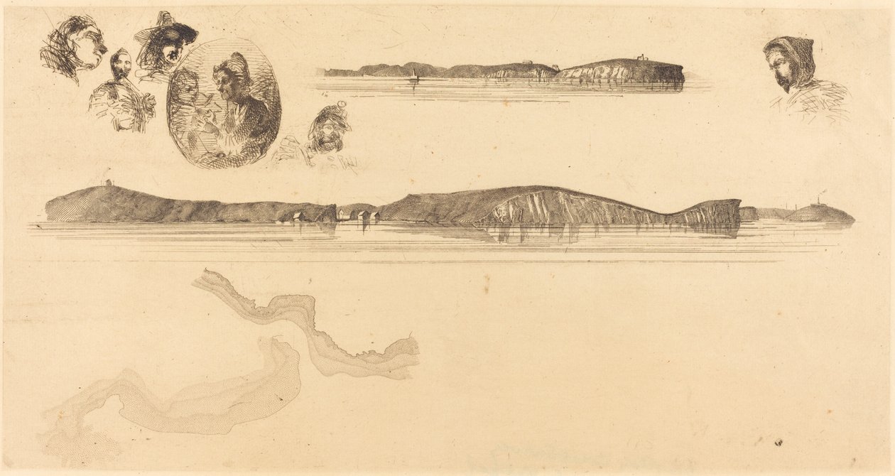 Luonnokset rannikkomittauslevyllä, 18541855. tekijältä James Abbott McNeill Whistler
