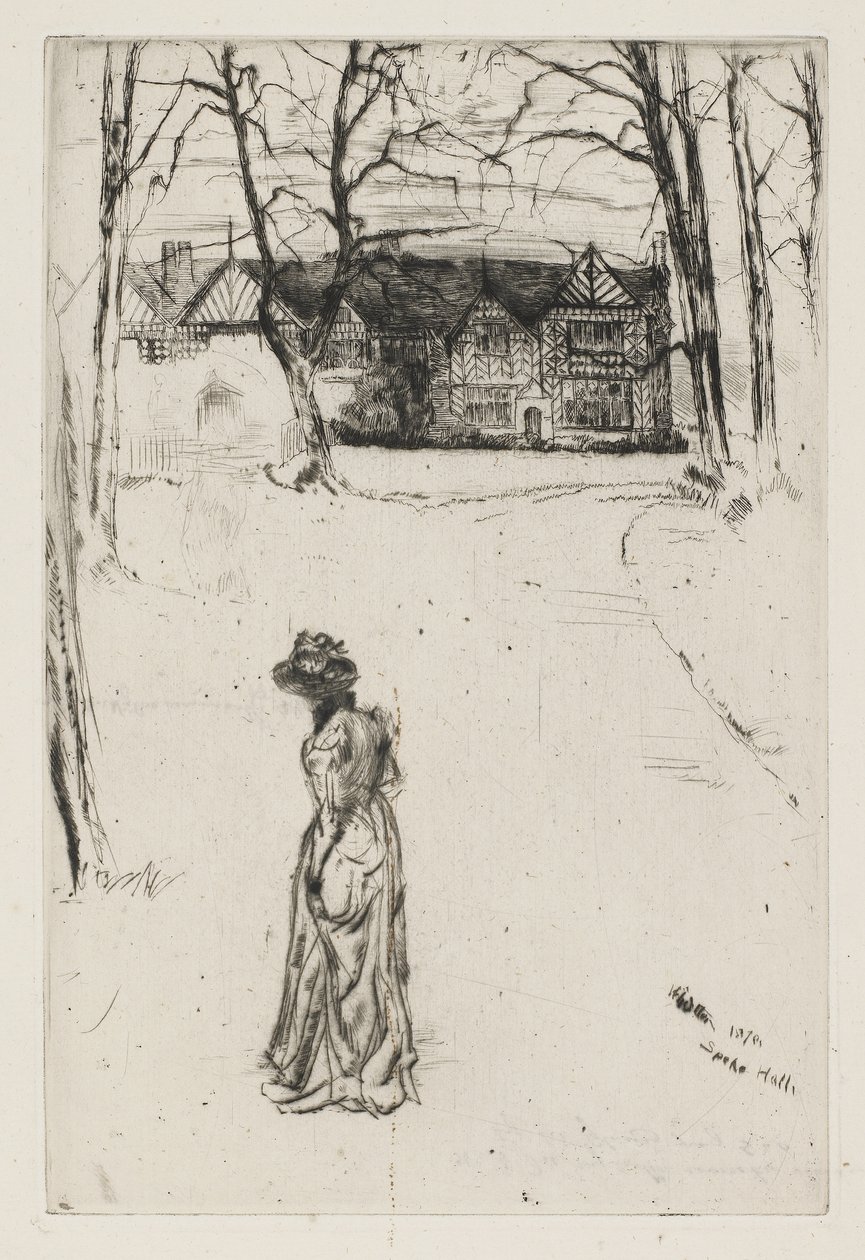 Speke Hall, nro 1, 1870 (etsaus ja kuivakärki paperille) tekijältä James Abbott McNeill Whistler