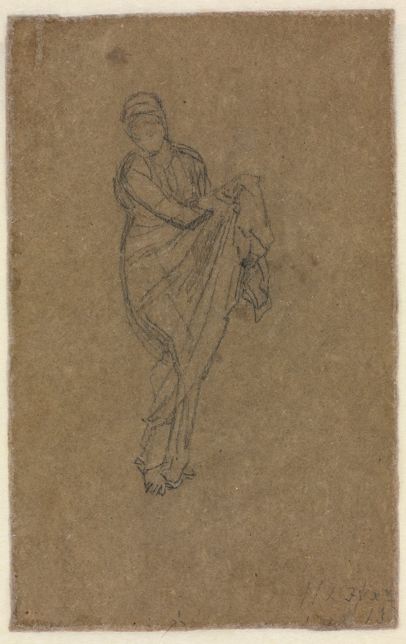 Pysyvä nainen pitelemässä mekkoaan, c. 1872. tekijältä James Abbott McNeill Whistler