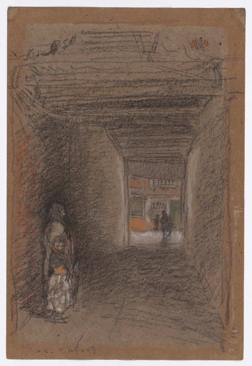 Kerjäläiset-talvi, loppuvuosi 1879 tai alkuvuosi 1880 (liitu ja pastelli ruskealle paperille). tekijältä James Abbott McNeill Whistler
