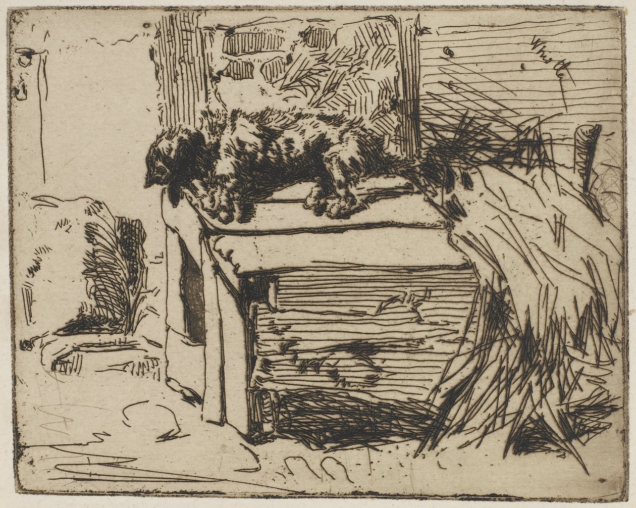 The Dog on the Kennel, 1858 (etsaus paperille) tekijältä James Abbott McNeill Whistler