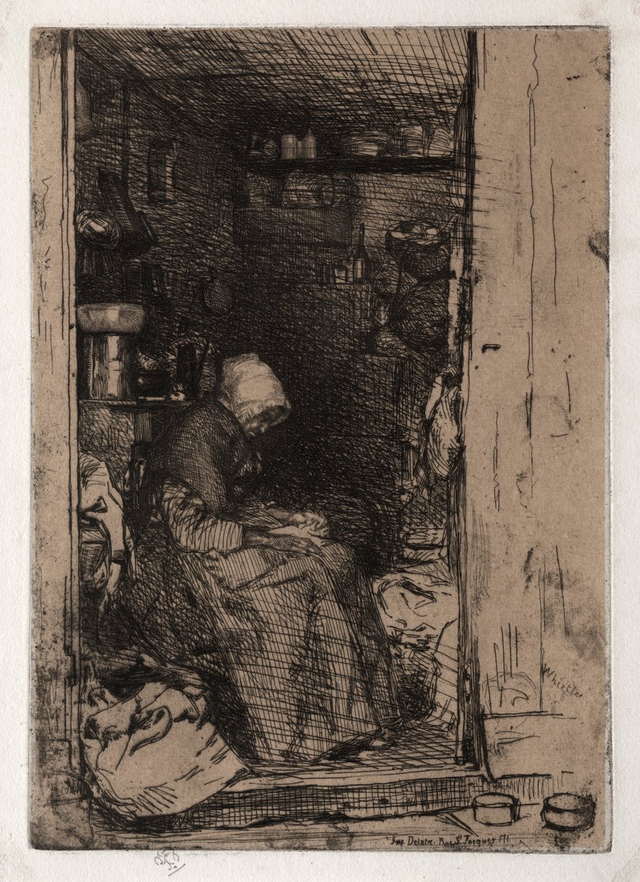 Vanha Rag Woman, nro 10 teoksesta Twelves Etchings from Nature The French Set, 1858. tekijältä James Abbott McNeill Whistler