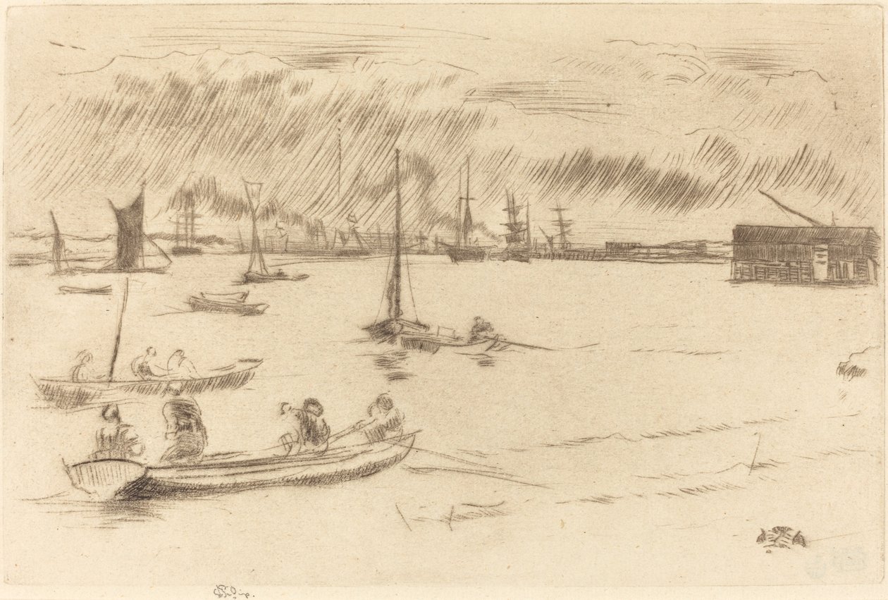 Thames kohti Erithiä, n. 1877. tekijältä James Abbott McNeill Whistler